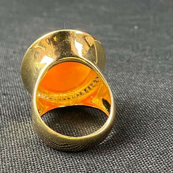 AMEDEO HAND CARVED SHELL CAMEO CHUNKY WIDE BAND GOLD TONE RING Sz 10 - Picture 5 of 8